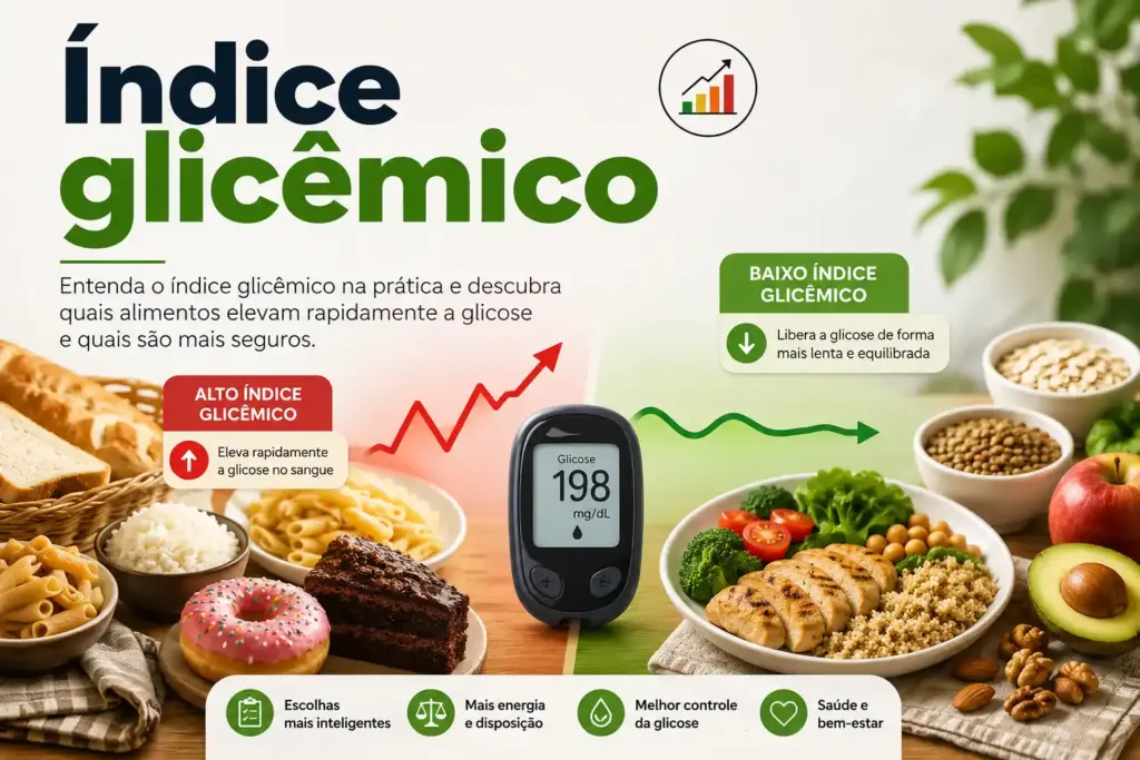 Entenda o índice glicêmico na prática e descubra quais alimentos elevam rapidamente a glicose e quais são mais seguros.